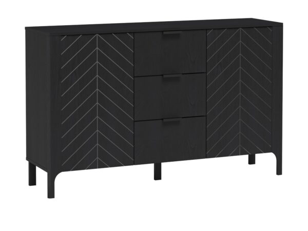 Komoda Fenita 153 cm czarna z frezowanymi frontami w jodełkę