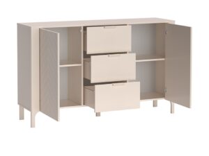 Miniaturka 3 - Kaszmirowa komoda Fenita z otwartymi szafkami i wysuniętymi szufladami