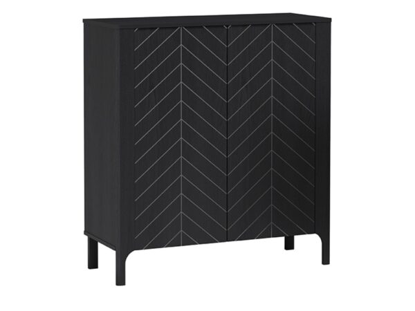 Komoda Fenita 103 cm czarna, dwudrzwiowa z frontami w jodełkę