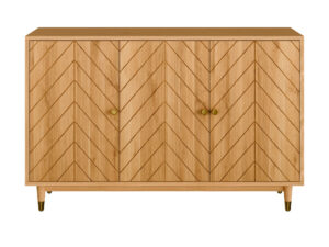 Miniaturka 3 - Komoda dębowa z jodełką Jorvano 140 cm dąb naturalny i złoty – zdjęcie 4