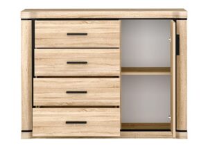Miniaturka 7 - Komoda Kalmeo dąb sonoma – front z otwartą szafką i półką
