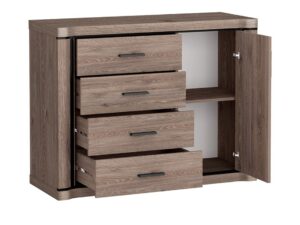 Miniaturka 2 - Komoda Kalmeo dąb truflowy – otwarte szuflady i szafka