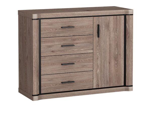 Komoda Kalmeo 117 cm dąb truflowy – zamknięta bryła pod kątem