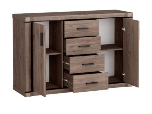 Miniaturka 2 - Komoda Kalmeo 137 cm Dąb truflowy z otwartymi szufladami i drzwiczkami