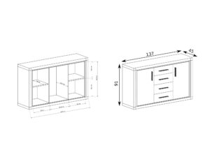 Miniaturka 8 - Komoda Kalmeo 137 × 45 × 91 cm, rysunek wymiarowy