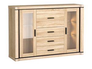 Miniaturka 5 - Komoda Kalmeo 157 cm Dąb sonoma z podświetleniem LED szklanych półek
