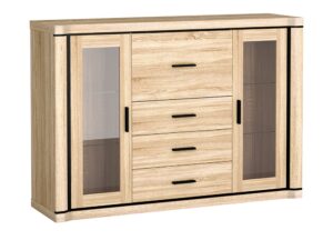 Miniaturka 4 - Komoda Kalmeo 157 cm Dąb sonoma bez LED, przeszklone szafki i barek