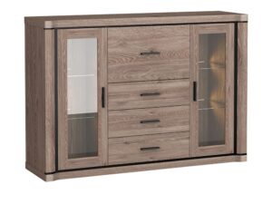 Miniaturka 1 - Komoda Kalmeo 157 cm Dąb truflowy z podświetleniem LED szklanych półek
