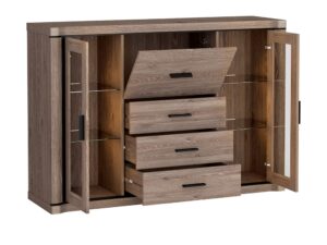 Miniaturka 3 - Komoda Kalmeo Dąb truflowy, otwarte szafki z oświetleniem LED