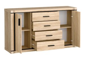 Miniaturka 3 - Komoda Kalmeo w dekorze dąb sonoma z widocznymi półkami i otwartymi szufladami