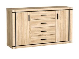 Miniaturka 1 - Komoda Kalmeo w kolorze dąb sonoma na białym tle z zamkniętymi frontami
