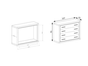 Miniaturka 9 - Komoda Kalmeo o wymiarach 107 × 45 × 91 cm, rysunek wymiarowy