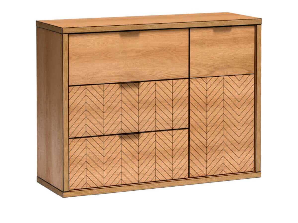 Komoda z trzema szufladami Lavinia 118 cm – dąb karmel