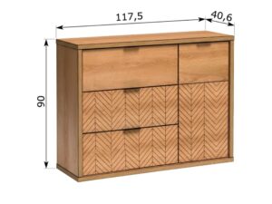 Miniaturka 3 - Komoda Lavinia 118 cm dąb karmel z wymiarami szerokości wysokości i głębokości