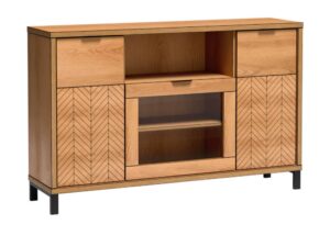 Miniaturka 1 - Komoda z witryną Lavinia 158 cm – wariant na czarnych nogach metalowych