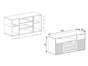 Miniaturka 3 - Komoda Lavinia 158 cm – rozrysowany układ szafek, witryny i półek