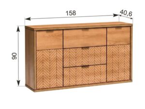 Miniaturka 2 - Komoda Lavinia 158 cm dąb karmel z wymiarami szerokości, wysokości i głębokości