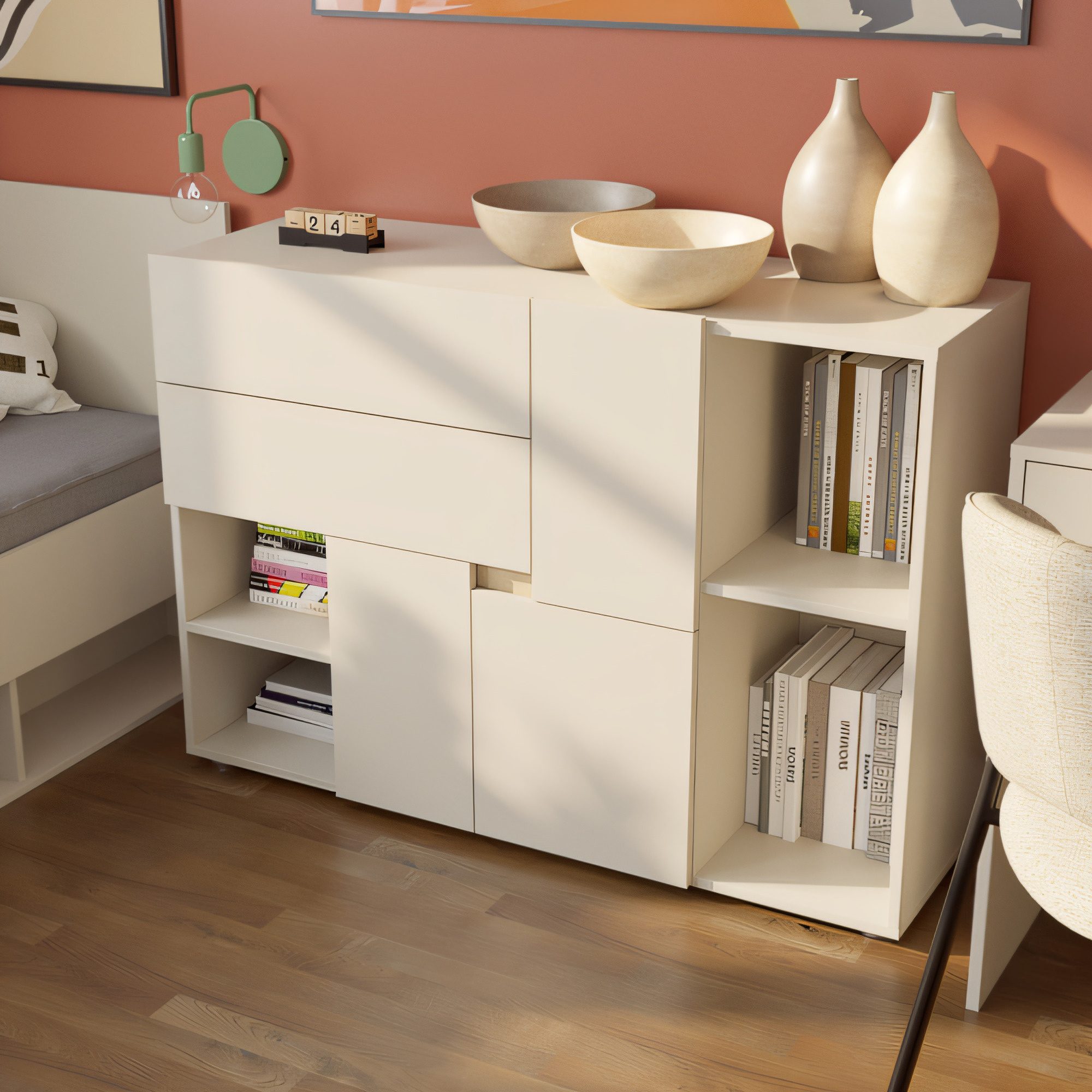 Komoda Lenzaro 120 cm kaszmir dąb w aranżacji