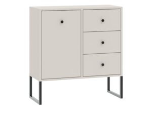Miniaturka 1 - Komoda Linvero 77 cm w kolorze kaszmir z jednymi drzwiami i trzema szufladami na białym tle