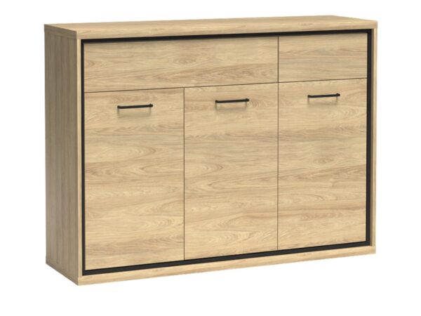 Komoda Lorenza Hikora na cokole z laminowanymi frontami bez LED