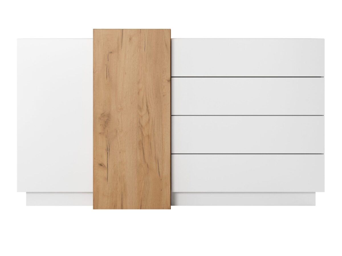 Komoda z 2 drzwiami i 4 szufladami Mails 160 cm biały i dąb craft złoty