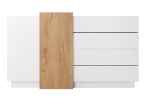 Miniaturka 5 - Komoda Mails 160 cm – białe fronty z dekorem dąb craft złoty, widok z przodu