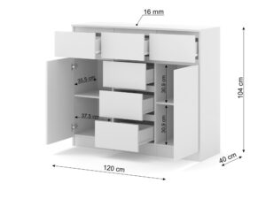 Miniaturka 1 - Komoda z 6 szufladami i 2 drzwiami Malvero 120 cm biały i kaszmir – zdjęcie 2