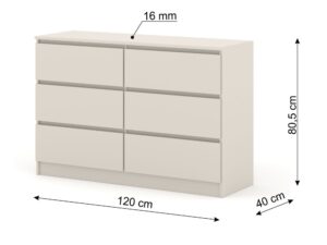 Miniaturka 6 - Komoda Malvero S6 kaszmir – schemat wymiarów 120 × 40 × 80,5 cm