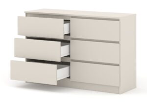 Miniaturka 4 - Komoda Malvero S6 kaszmir – trzy wysunięte szuflady i trzy zamknięte