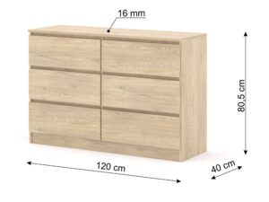 Miniaturka 7 - Komoda Malvero S6 dąb cremona – rysunek wymiarowy 120 × 40 × 80,5 cm