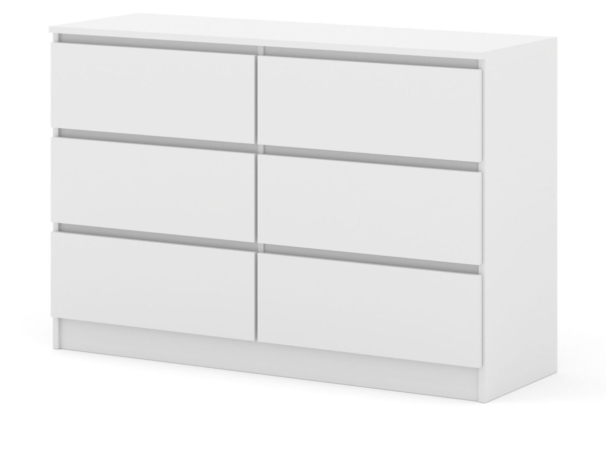 Komoda z 6 szufladami Malvero 120 cm biały mat, kaszmir, dąb cremona