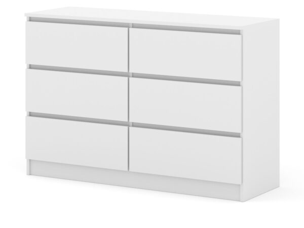 Komoda Malvero S6 120 cm biały mat – sześć zamkniętych szuflad na białym tle