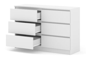 Miniaturka 3 - Komoda Malvero S6 biała matowa – trzy wysunięte szuflady z lewej strony