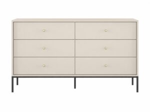 Miniaturka 7 - Komoda Monolit 154 cm beżowa z sześcioma szufladami i czarnym stelażem na białym tle