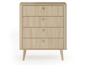 Miniaturka 6 - Komoda Morvena 88 cm dąb barista – cztery szuflady i drewniane nogi, front na białym tle