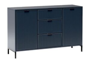 Miniaturka 5 - Komoda Movena w kolorze indygo, ryflowane fronty i czarne metalowe nogi