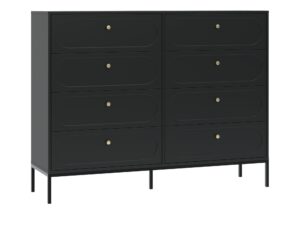 Miniaturka 10 - Komoda Munaro 150 cm czarna – osiem zamkniętych szuflad i czarne metalowe nogi