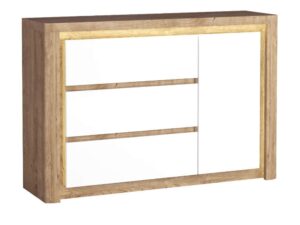 Miniaturka 5 - Komoda Nalvio 144 cm, trzy białe szuflady i szafka z włączonym LED
