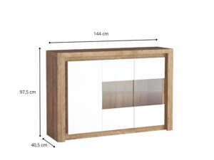 Miniaturka 3 - Komoda Nalvio 144 cm z liniami wymiarowymi i przeszkleniem