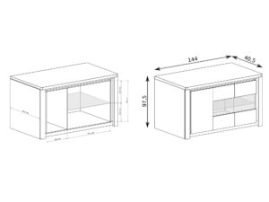 Miniaturka 2 - Rysunek wymiarowy komody Nalvio 144 cm z przeszkleniem