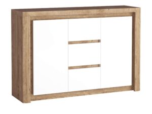 Miniaturka 1 - Komoda Nalvio 144 cm z trzema białymi szufladami i dwiema szafkami