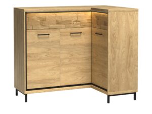 Miniaturka 3 - Komoda narożna Lorenza prawa z deską dębową, podświetleniem LED i czarnymi nogami