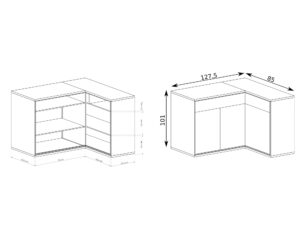 Miniaturka 5 - Rysunek wymiarowy komody Lorenza 127,5 na 85 cm i wysokość 101 cm