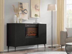Miniaturka 6 - Komoda z kominkiem Navia 140 cm czarny mat – zdjęcie 7