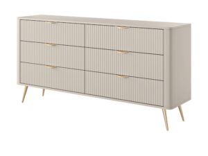 Miniaturka 1 - Komoda Nesaro beżowa – sześć szuflad na prowadnicach wysuniętych do przodu