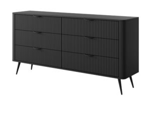 Miniaturka 2 - Komoda Nesaro 163 cm czarna – ryflowane fronty i czarne metalowe nogi
