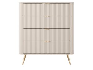 Miniaturka 6 - Komoda Nesaro 88 cm beżowa – front z czterema ryflowanymi szufladami