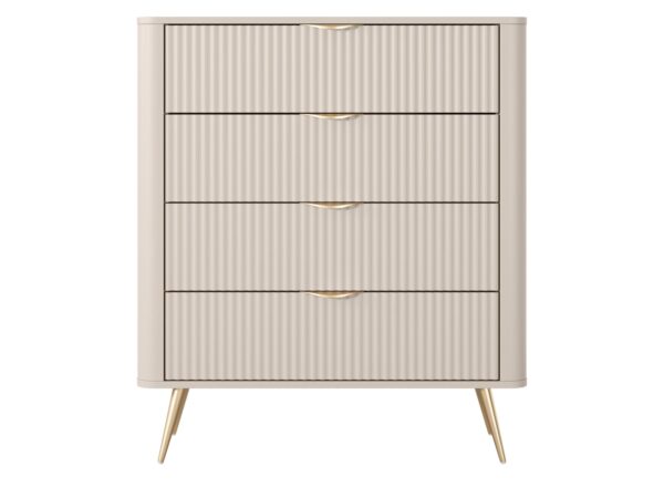Komoda Nesaro 88 cm beżowa – front z czterema ryflowanymi szufladami