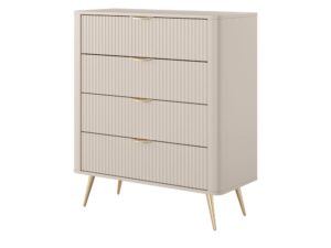Miniaturka 2 - Komoda Nesaro 88 cm beżowa – widok pod kątem na cztery szuflady