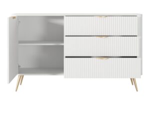 Miniaturka 5 - Komoda Nesaro biała 138 cm – otwarte drzwi i szuflady